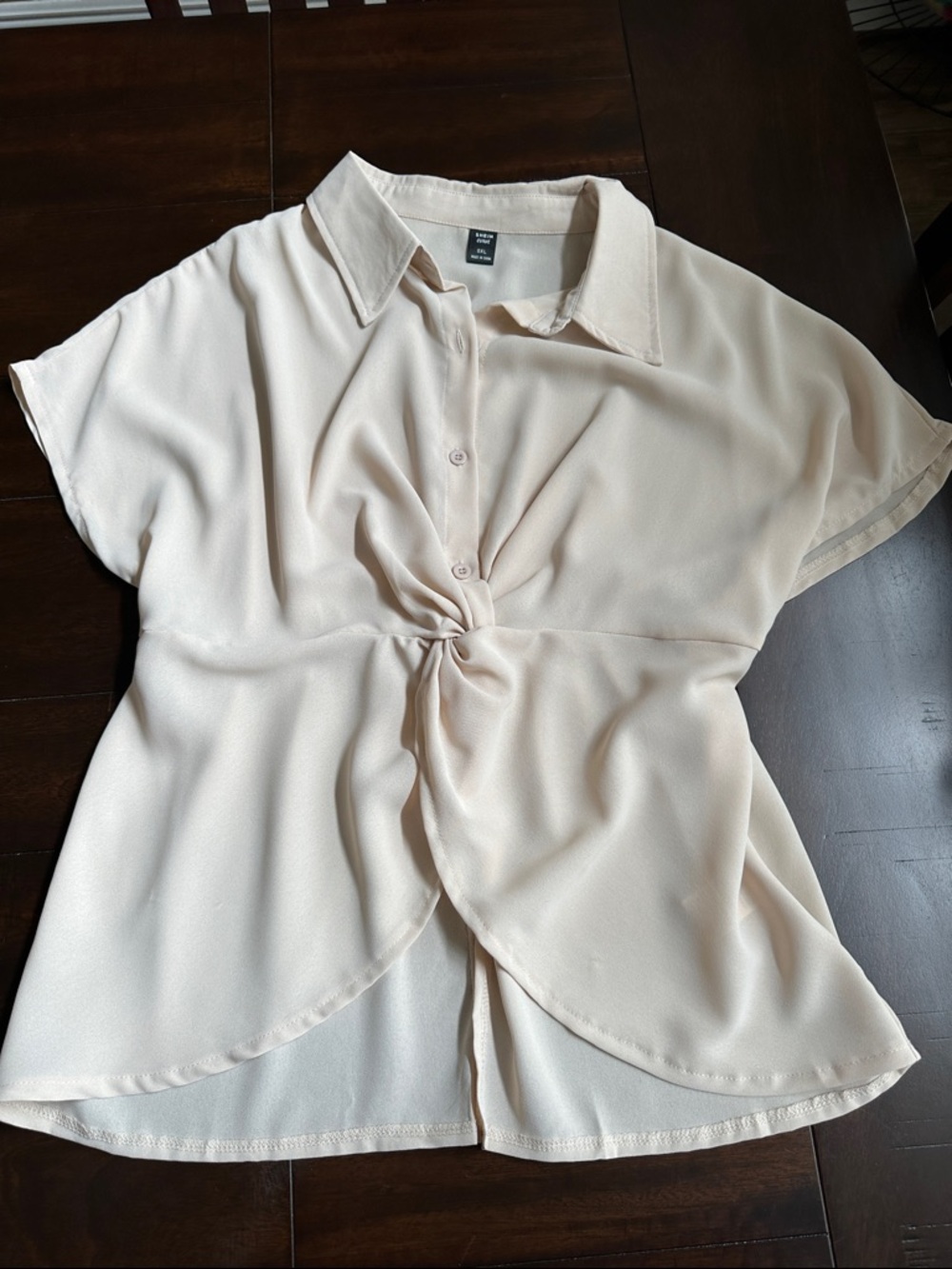 Shein Curve Cream Blouse w/twist front